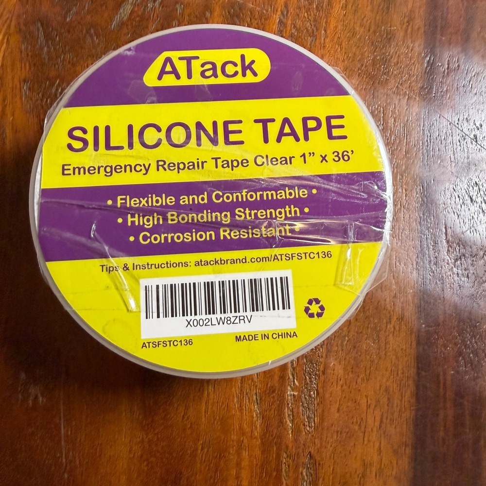 ATack Silicone Tape Clear Emergency Repair 1 inch x 36 feet ATSFSTC136